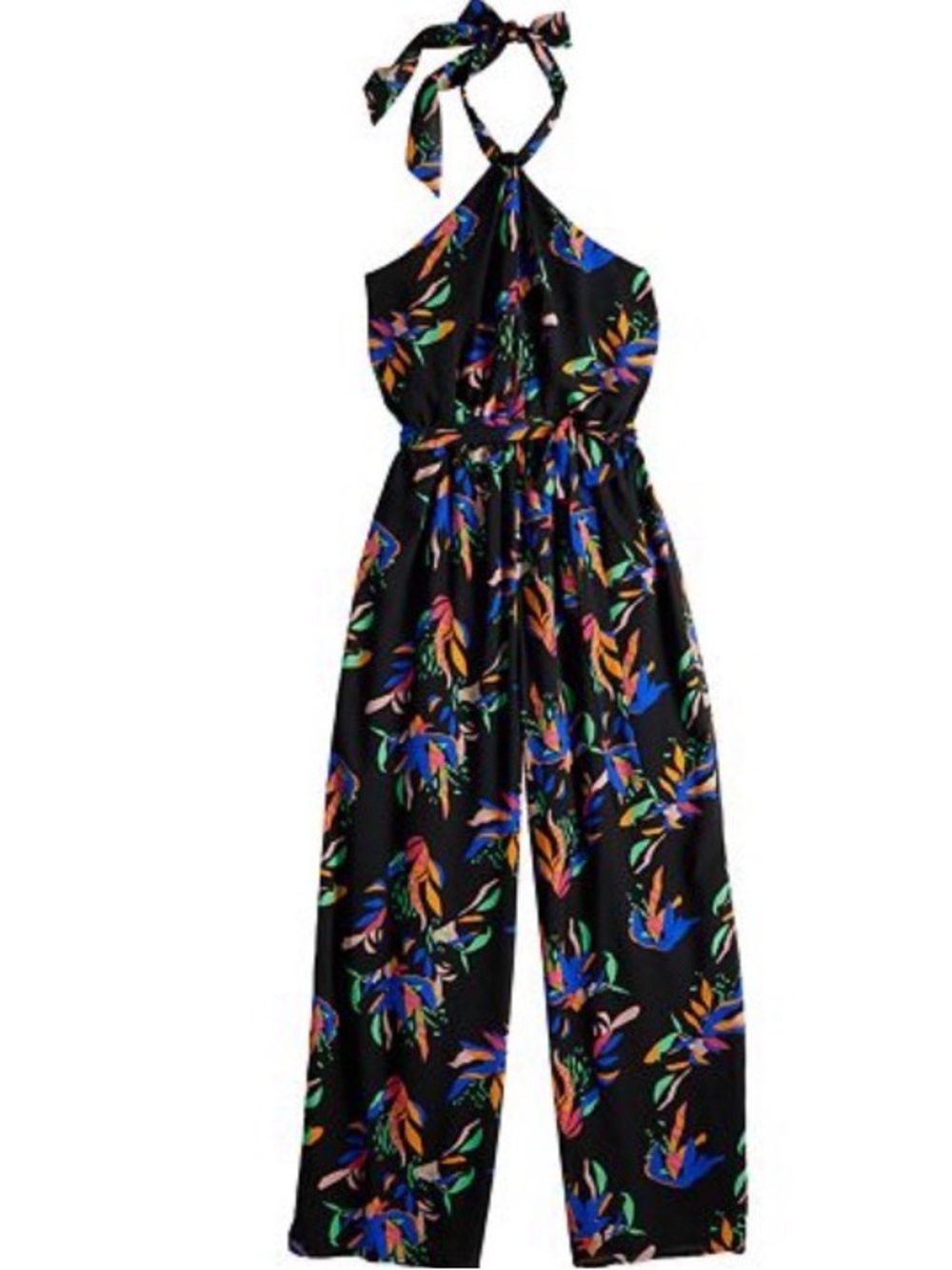 Nine West Halter-Neck Wide-Leg Jumpsuit w/Multicolor Leaf Print Size XXL NWOT - Picture 5 of 8